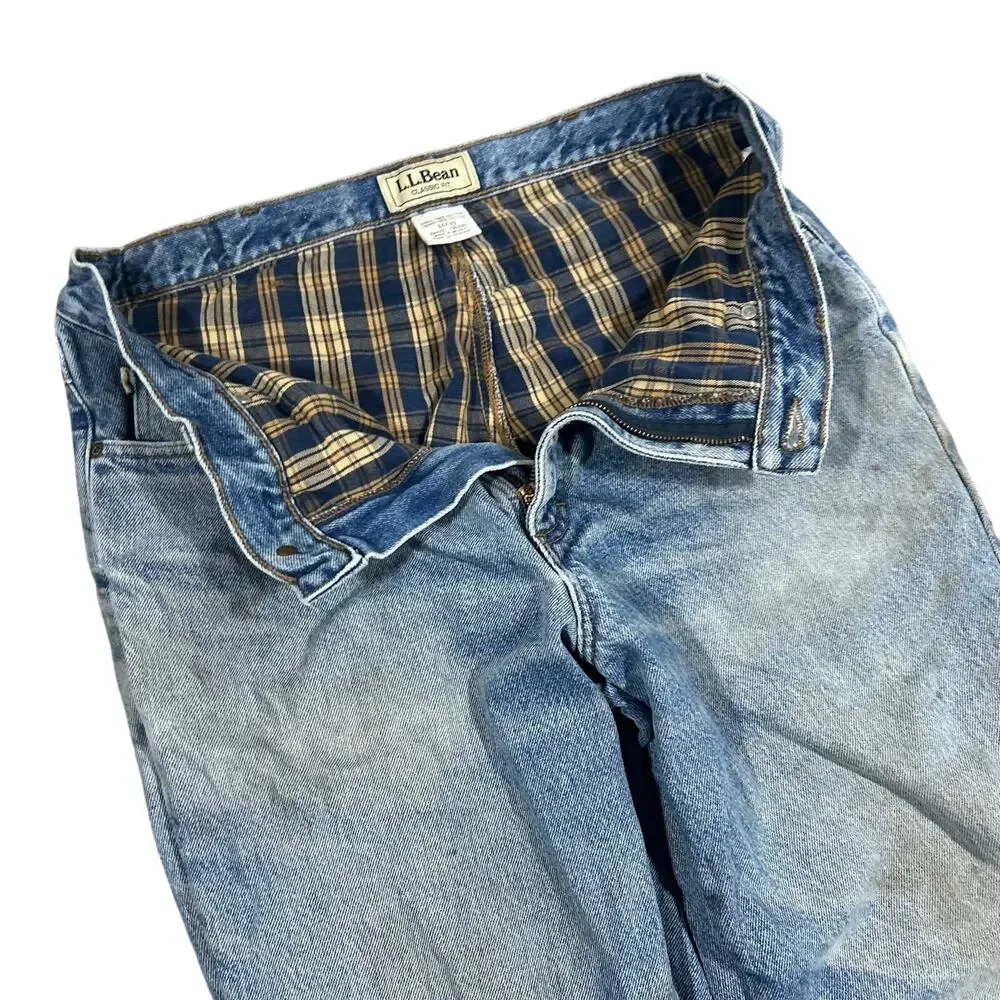 Vintage L.L. Bean Flannel Lined Jeans 34x32 Relaxed Fit Faded Distressed Men’s